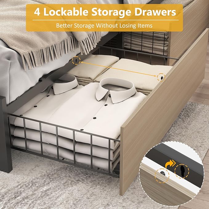 Lifezone Full Bed Frame with 2-Tier Storage Headboard, Metal Platform Bed Frame - Image 6