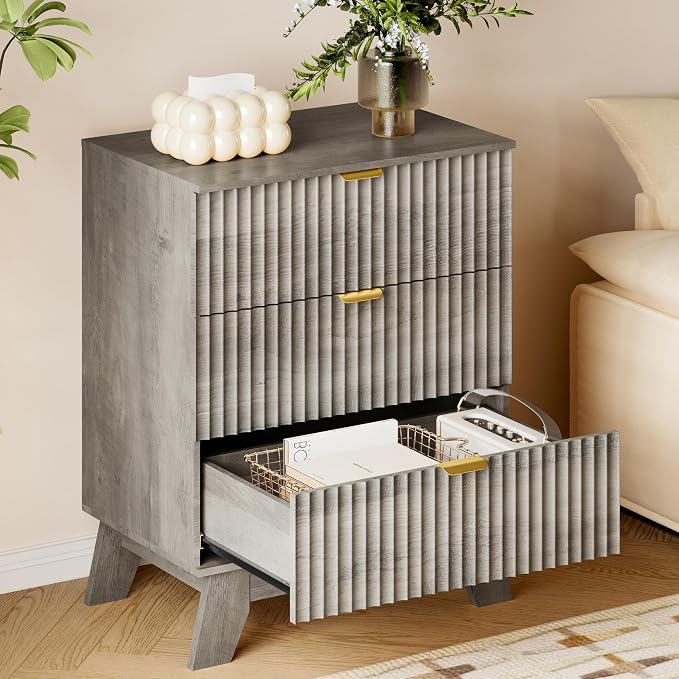 BORNOON Fluted 3 Drawer Dresser, 30.3" Tall Compact Modern Boho Chest of Drawers - Image 4