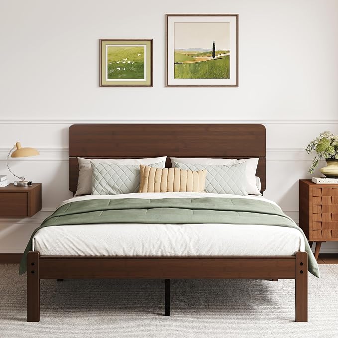 BOSRII 14in High Solid Bamboo Wood Platform Queen Size Bed Frame - Image 9