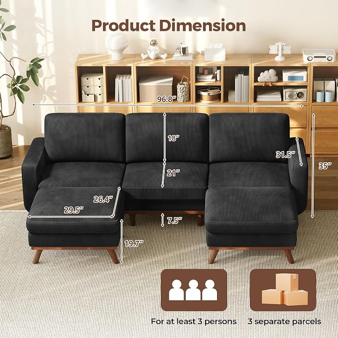 Vesgantti 97" Modular Sectional Sofa Black, U-Shaped Couch - Image 2