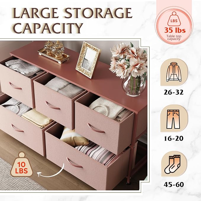 WLIVE Dresser for Bedroom with 5 Drawers, Wide Chest of Drawers, Fabric Dresser - Image 5