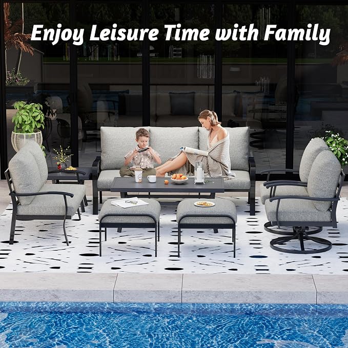 HOMREST Outdoor Furniture Thickened Cushion 360 Degree Swivel Rocking Patio - Image 7