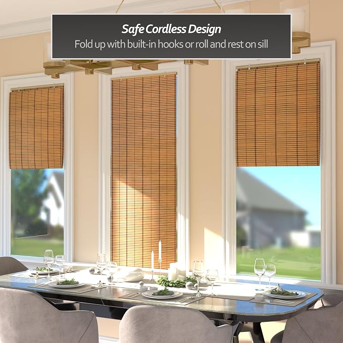 Red Lantern Burnt Bamboo Cordless Window Shade - Image 3