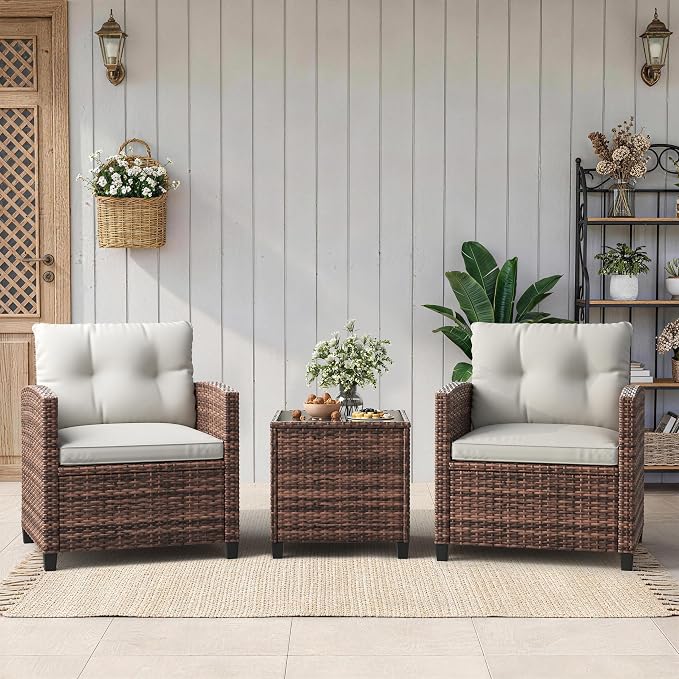 Garvee Outdoor Wicker Chairs, 3 Pieces Patio Furniture Set, All Weather High by Garvee