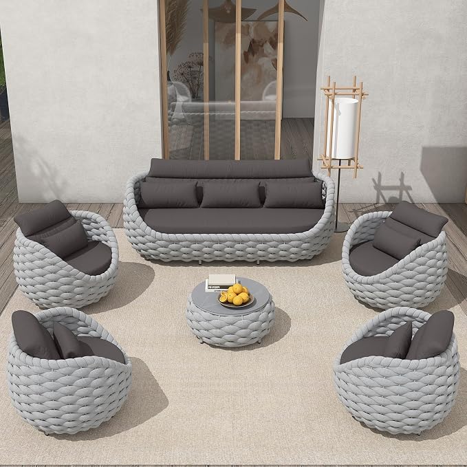 TWT 6-Piece Aluminum Patio Furniture Set, Modern Outdoor Conversation Set by TWT