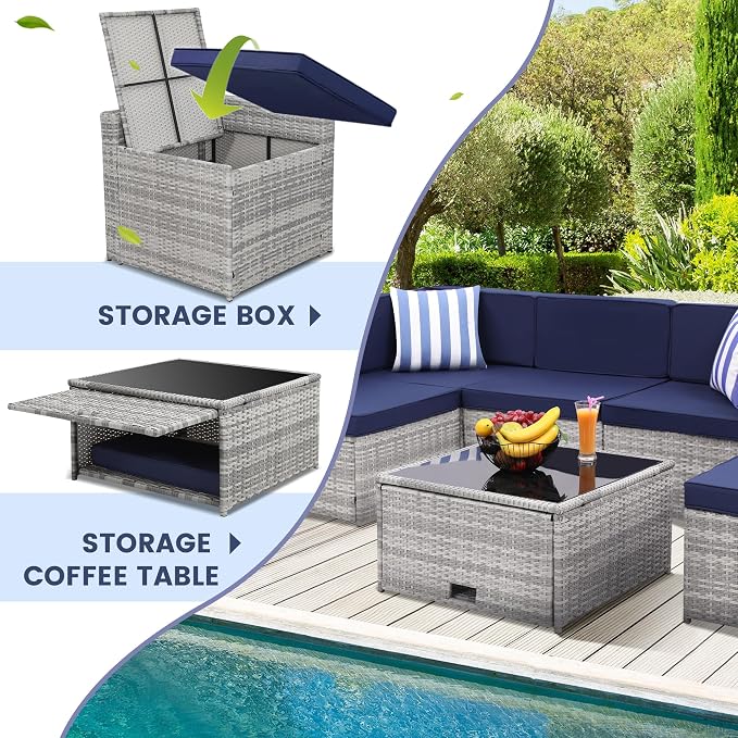 KROFEM 8-Piece Patio Furniture Set, Outdoor Wicker Rattan Sectional - Image 4