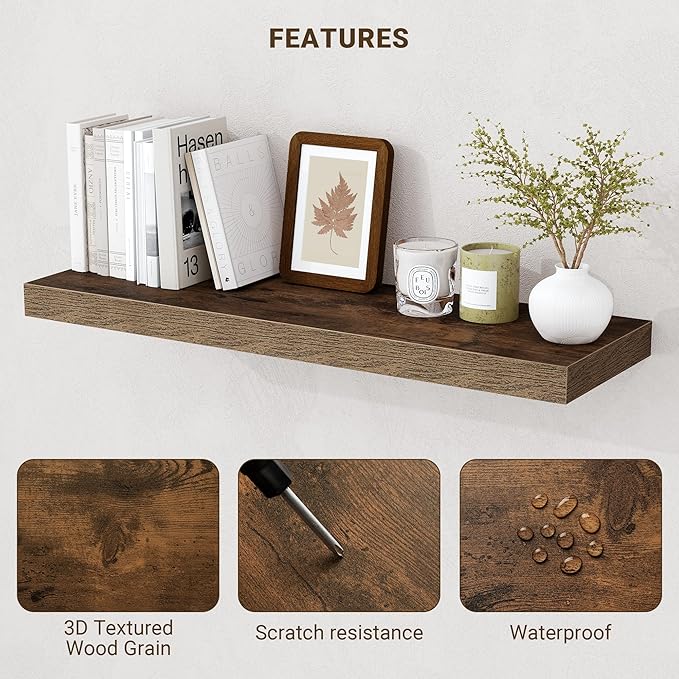 Acovy 24 Inch Floating Shelves, 3D Textured 24"x9.25"x1.5" Inch Deep Floating - Image 5