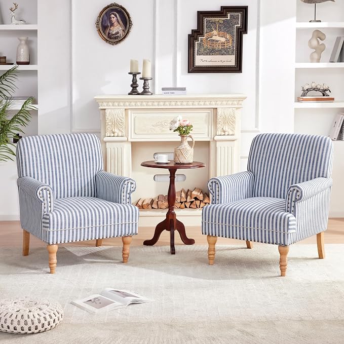 HUIMO Linen Fabric Accent Chairs Set of 2, Mid-Century Modern Armchair - Image 3