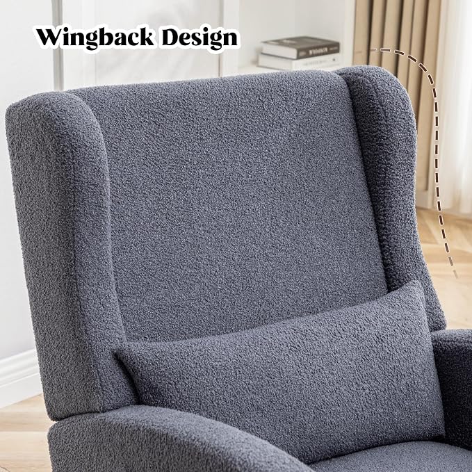 HCHAIRH Rocking Chair with Foot Rest, Teddy Nursery Rocking Chairs, Wingback - Image 6