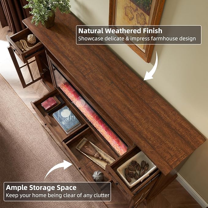 OKD Fireplace TV Stand for 80 Inch TV, Farmhouse Entertainment Center - Image 5