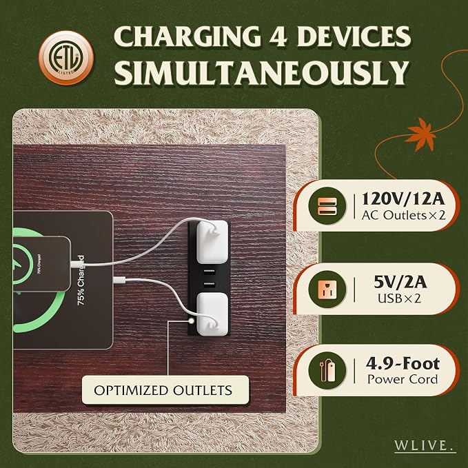 WLIVE Narrow End Table with Charging Station of Open Storage Shelf，Sofa Side - Image 4
