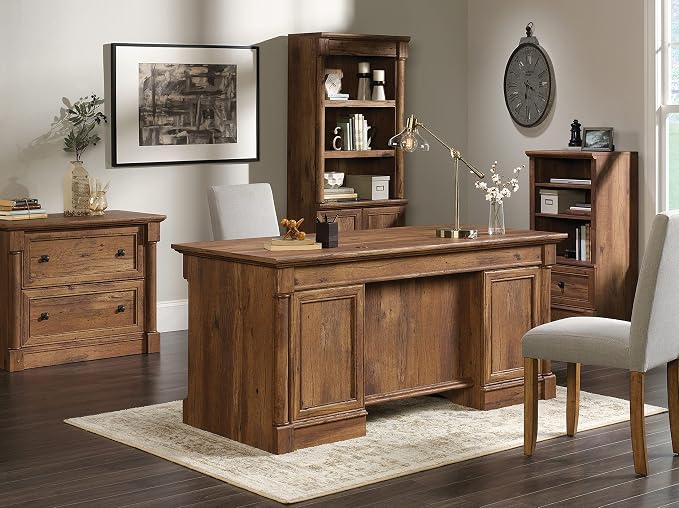 Sauder Palladia Executive Desk, 29.5"D x 65.1"W x 29.61"H, Vintage Oak finish - Image 17