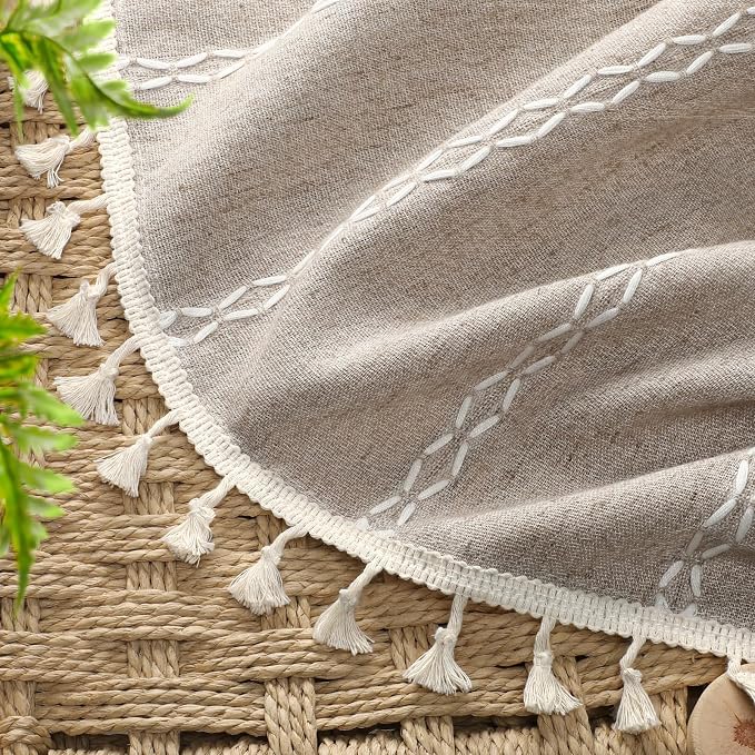 Boho Blackout Curtains 90 Inches Long Brown Linen Blend 2 Panels - Image 7