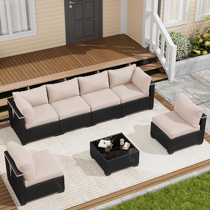 LOUVIXA 7 Piece Outdoor Patio Furniture Set, Outdoor Sectional Sofa, Wicker by LOUVIXA