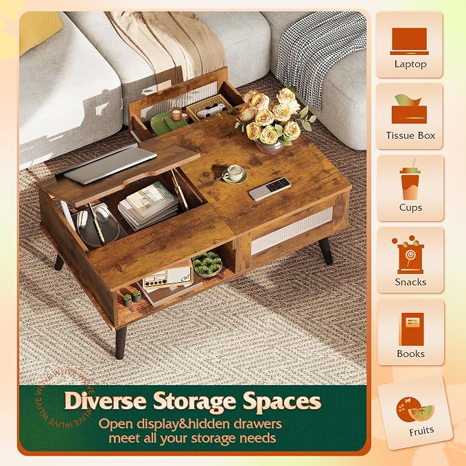 WLIVE Coffee Table, Lift Top Coffee Table - Image 5