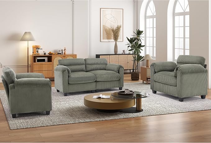 HAOMARKETS Corduroy Sofa Set, Upholstered Armchair Set of 2 and Loveseat - Image 6