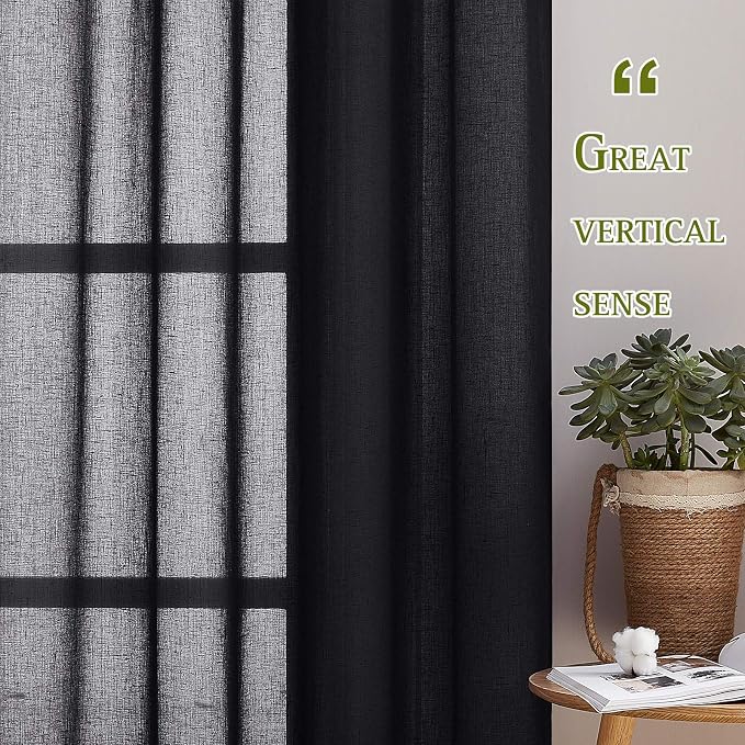 NICETOWN Natural Flax Sheer Linen Curtains Grommet Top, Semitransparent - Image 3