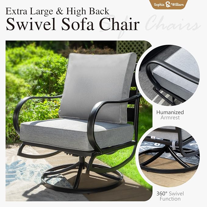 Sophia & William 2 Pieces Patio Furniture Sets Metal Sofa Chairs Patio Cushion - Image 4
