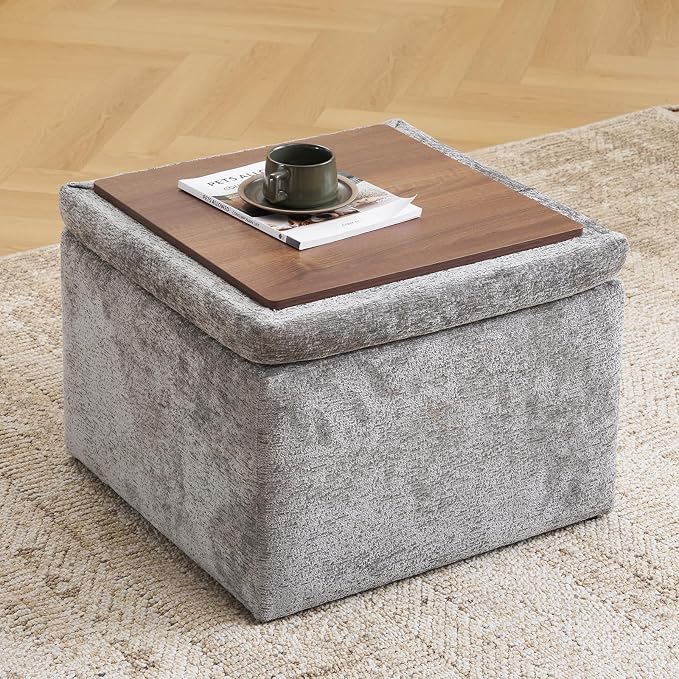 Modern Cube Storage Ottoman, Chenille Ottoman Foot Stools, Ottoman Footstool - Image 7