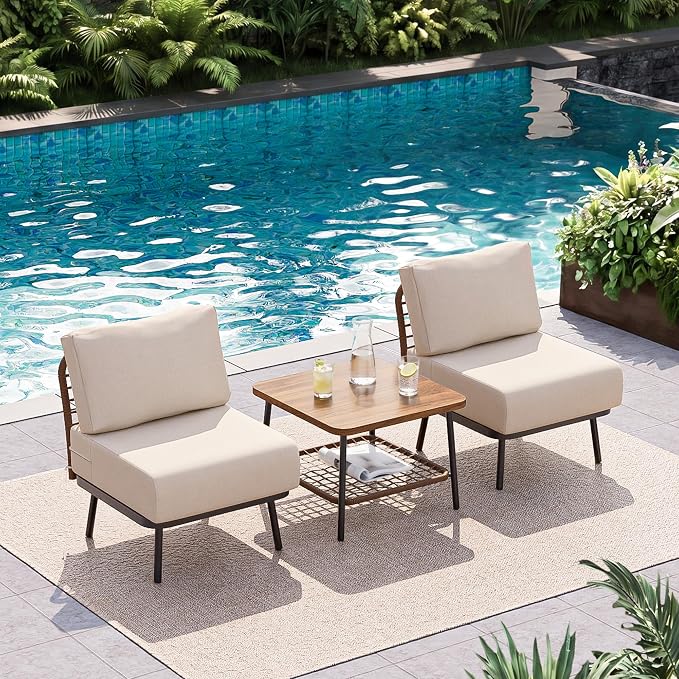3-Piece Patio Conversation Set, Outdoor Sectional Sofa Wicker Furniture - Image 2
