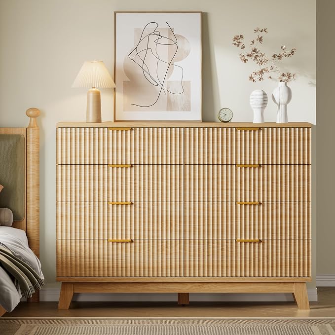 BORNOON Fluted 8 Drawer Tall Dresser, 47.2" Wide Modern Boho Chest of Drawers - Image 4