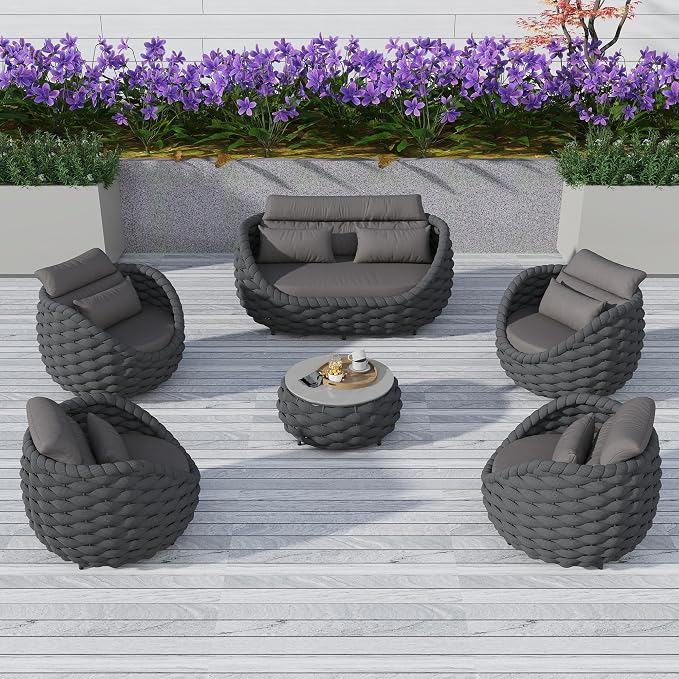 TWT Outdoor Patio Furniture Set-6 Pieces Aluminum Sectional Sofa, Metal Patio by TWT