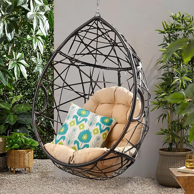 Christopher Knight Home Isaiah Indoor/Outdoor Wicker Tear Drop Hanging Chair - Image 4
