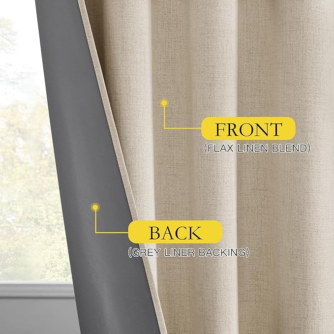 NICETOWN Cream Full Blackout Boho-Chic Linen Curtains 84 inch Long 2 Panels Set - Image 7