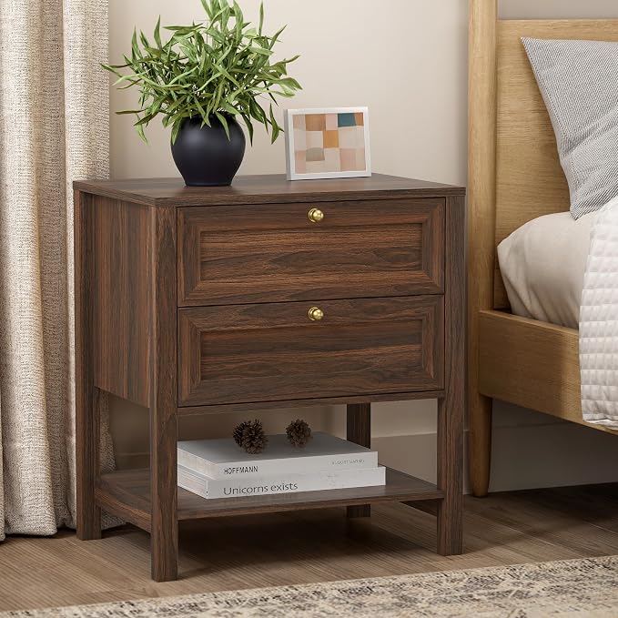 EYYTHUNG Brown Nightstand Set of 2, Wooden Farmhouse Floor Night Stand - Image 6