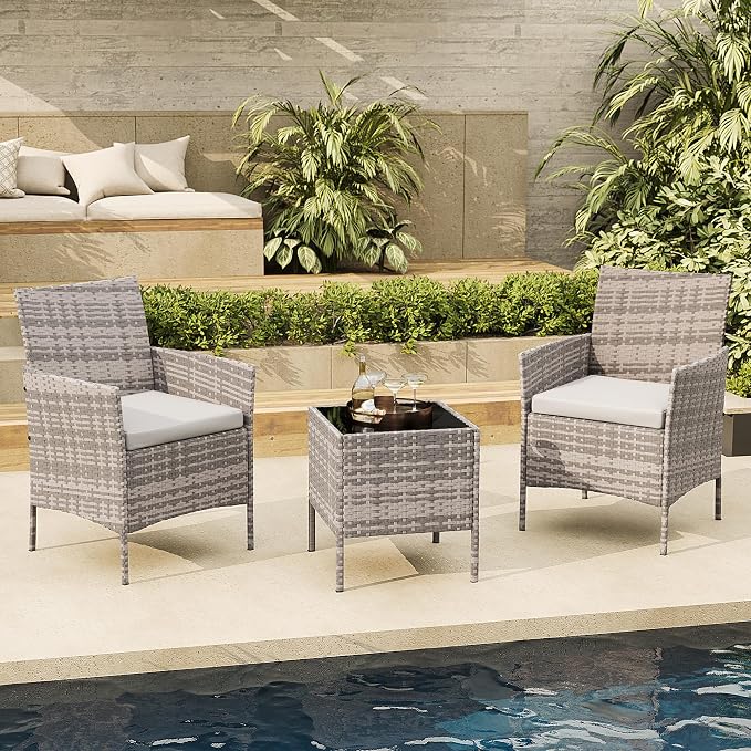 3-Piece Outdoor Furniture Set, PE Rattan Wicker Chairs - Image 7