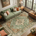 RELEANY Area Rugs 6'x9' Washable Non-Slip, Floral Vintage Distress Print by RELEANY