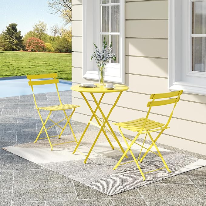 Bistro Table and Chairs Set of 2, 3 Piece Outdoor/Indoor Folding Patio Bistro - Image 7