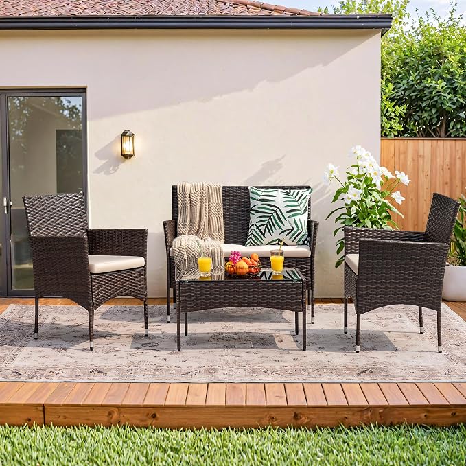 Homall 4 Pieces Outdoor Patio Furniture Sets Rattan Chair Wicker Set, Outdoor - Image 7