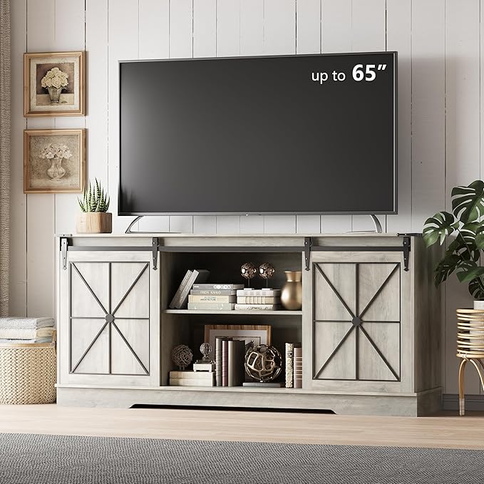 Farmhouse TV Stand for 65/60/55 Inch Tvs, Rustic Entertainment Center by Xixini