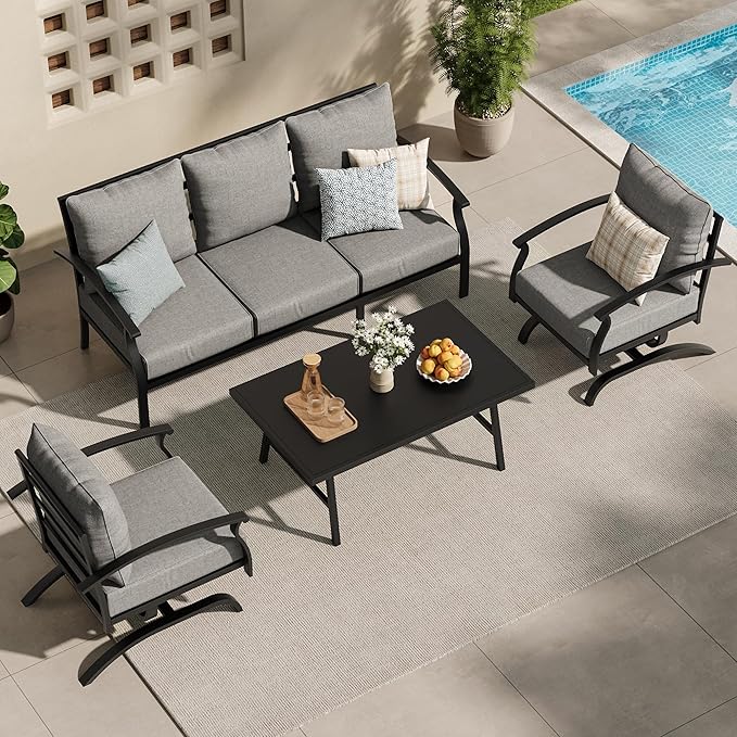 ALAULM 4 Piece Patio Furniture Set, Outdoor Metal Patio Furniture - Image 8