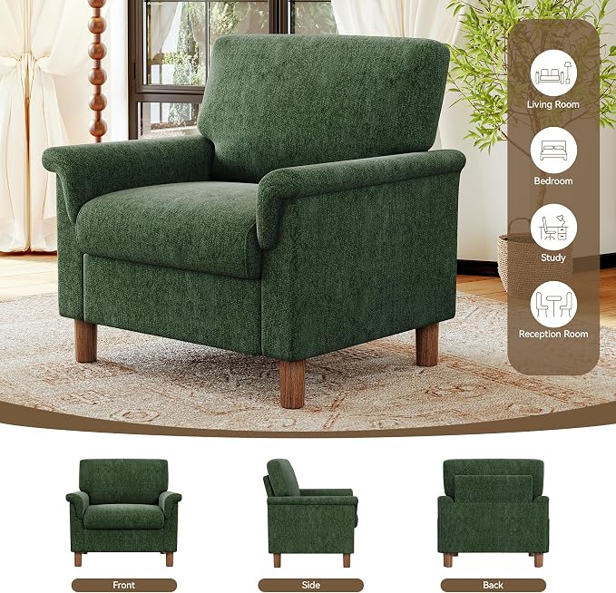 Mid Century Modern Accent Chair, Chenille Comfy Living Room Arm Chairs - Image 9