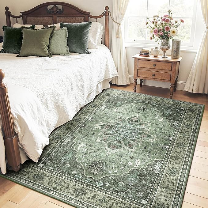 RELEANY Area Rugs 5'x7' Washable Non-Slip, Floral Vintage Distress Print - Image 2