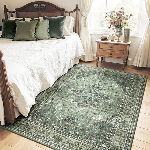 Area Rugs 6'x9' Washable Non-Slip, Floral Vintage Distress Print Pattern - Image 2
