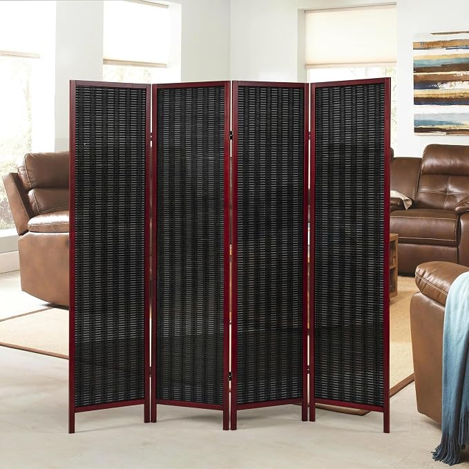 Roundhill Furniture Inkwell 4-Panel Bamboo Room Divider, Folding Portable by RoundhillFurniture