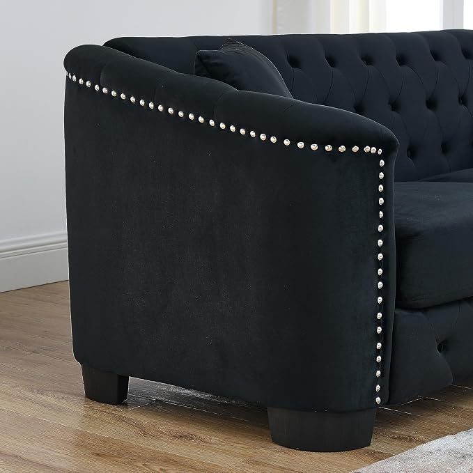 59" Modern Velvet Loveseat Chesterfield Sofa - Image 5