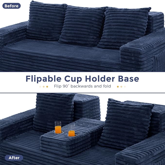 MAXYOYO Loveseat Sofa Bed, Striped Faux Fur Foldable Floor Sofa Couch in A Box - Image 6