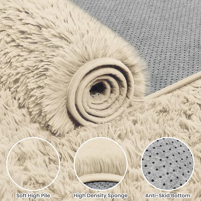 4x6 Area Rugs for Living Room Rug: Soft Fluffy Shag Beige Rugs for Bedroom - Image 6