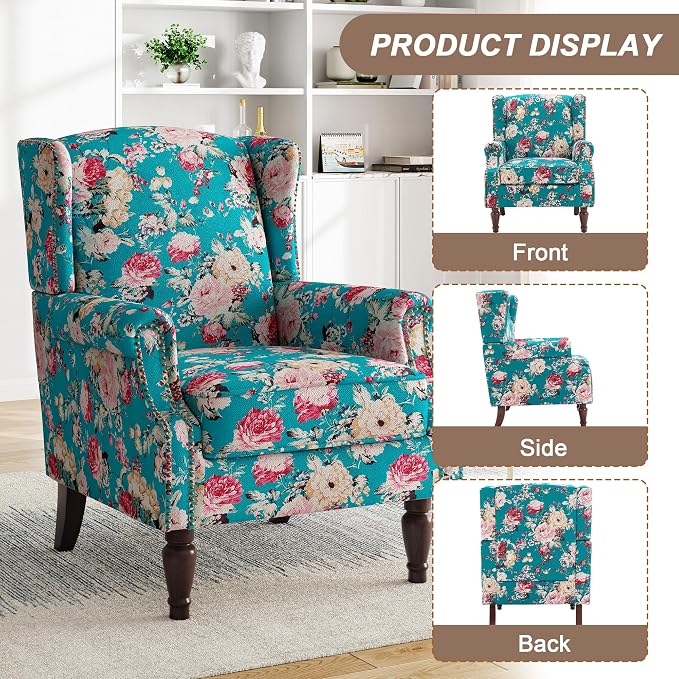 Pia Ricco High Back Floral Accent Chair - Image 3