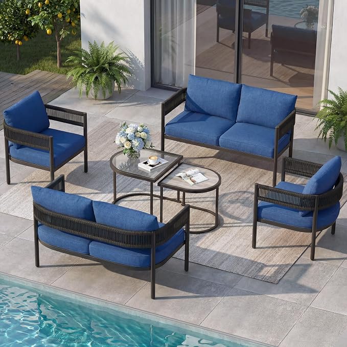 Grand patio 6-Piece Outdoor Furniture Set, 6 Seats Wicker Sofa Conversation Set by GrandPatio