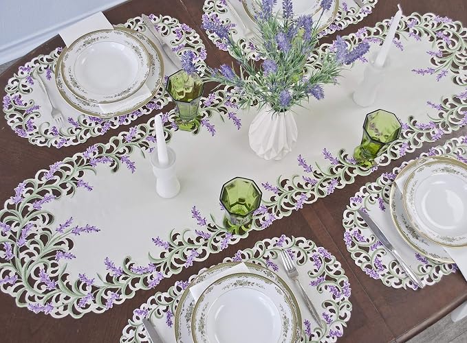Embroidered Purple Embroidered Lavender Lilac Table Runner, Dresser Scarf - Image 2