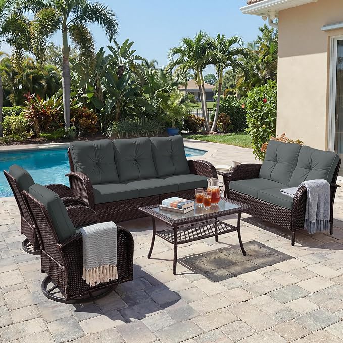 UPHA 6 Pieces Patio Furniture Sets, Wicker Outdoor Sofa Set by UPHA