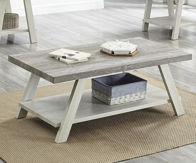Contemporary Wood Coffee Table 48 in, Two-Tone Living Room Center Table - Image 6