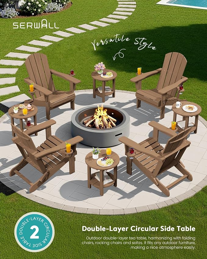 SERWALL Round Outdoor Side Table Set of 2, HDPE Small Adirondack Double End - Image 7