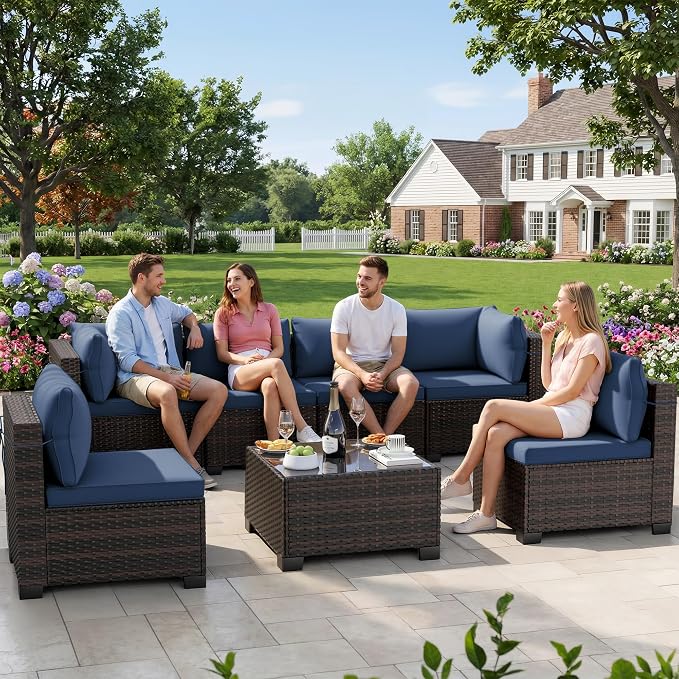 CHABATREE 7pcs Outdoor Patio Furniture Sets, Rattan Conversation Sectional Set - Image 7