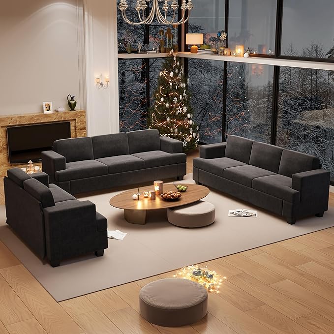 YOUDENOVA Sofa, 3 Piece Set Comfy Sofa, Loveseat & 2 3-Seater Couch by YOUDENOVA